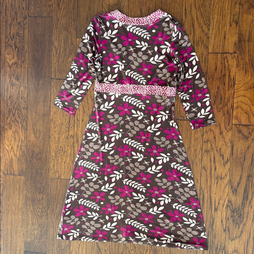Boden Women’s 16L Dress - Pink and Brown Floral 3/4 length sleeve - Picture 5 of 5